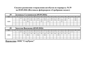 Расписание маршрута № 39 на 05.09.2026 Серебряная ладья