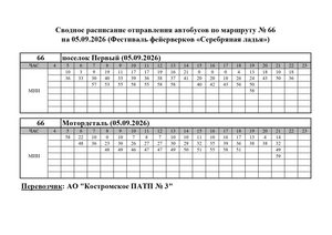 Расписание маршрута № 66 на 05.09.2026 Серебряная ладья