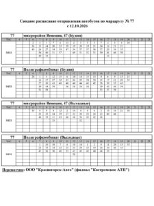 Расписание маршрута № 77 с 12.10.2026